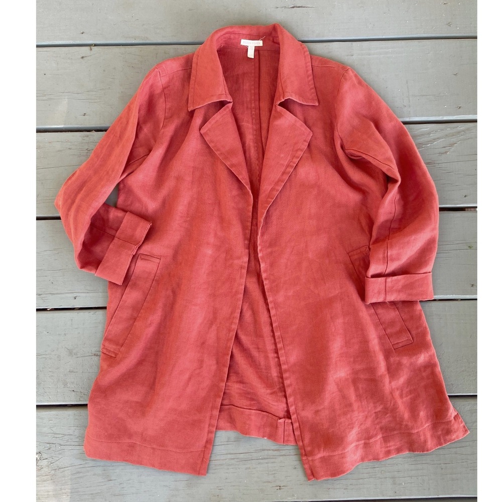 Eileen Fisher Organic Linen Open Front Jacket Terracotta Red XS